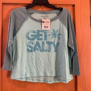 Salt Life Women’s Get Salty Teal/Blue Jersey Crop Top Short Sleeves NWT Size S